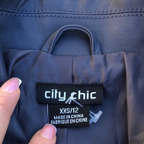 City Chic Women's Blue Gray Faux Leather Jacket, 2XS - Picture 7 of 9